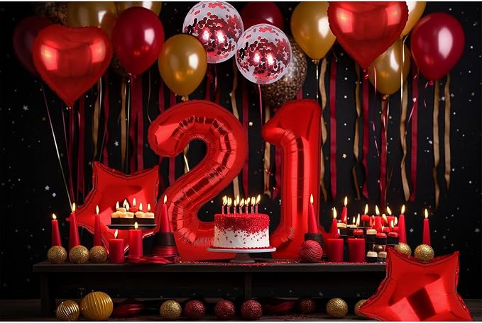 40 Inch Red Number Balloons 21 Mylar 12th 21st Birthday Party Decor 10 Pcs | - Image 5
