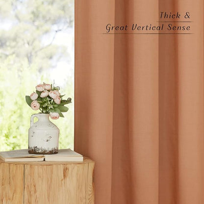 NICETOWN Thick Linen Burnt Orange Curtains 63 inches Long, Grommet Linen Weave - Image 3
