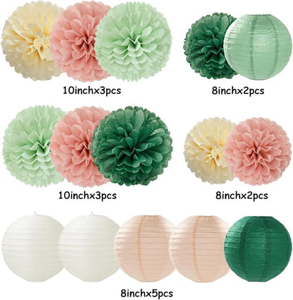 Sage-Green Pink Party-Decorations Paper-Flowers Lanterns - Image 6