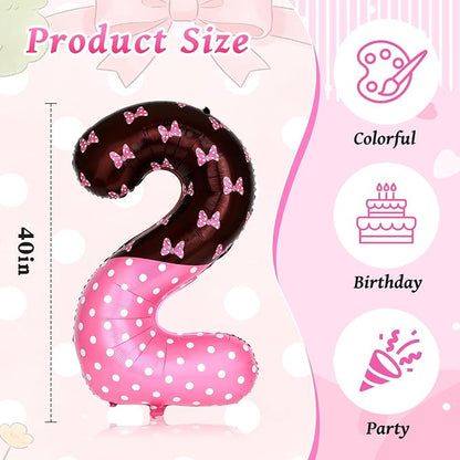 40 Inch Pink Cartoon Mouse Number 2 Balloon, Birthday Party Decorations | Black - Image 3