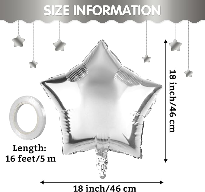 Fovths 12 Pieces Silver Foil Star Balloons 18 Inch Large Star Foil Balloon - Image 2