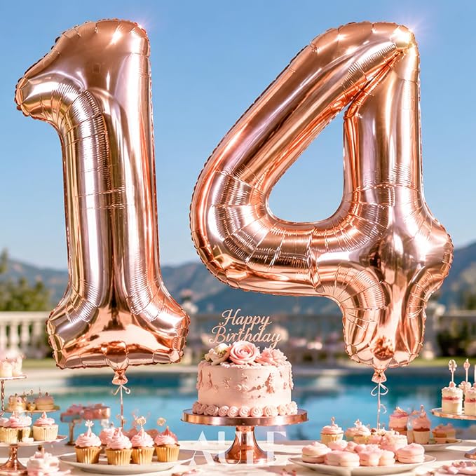 AULE 40 Inch Rose Gold 14 Balloon Number Foil 0-9 Birthday Big Numbers | - Image 2