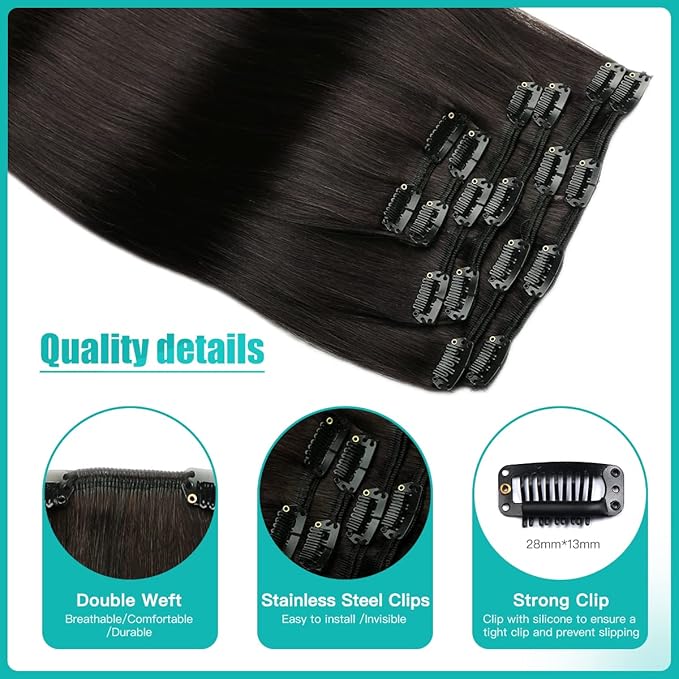 SURNEL Clip in Hair Extensions, Natural Black Human Hair Clip in Extensions 18 Inch 120g 6pcs Human Hair Extensions(#1B,18'')