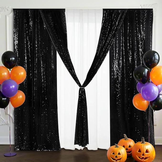 Eternal Beauty Black Sequin Backdrop Curtains, 4 Panels 2x8FT | 3mm Sparkle - Image 3