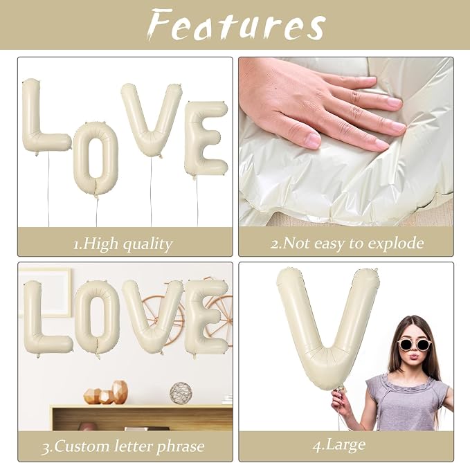 Biapian 40 Inch Love Letter Balloons, Cream Foil Balloons Big LOVE Balloons - Image 9