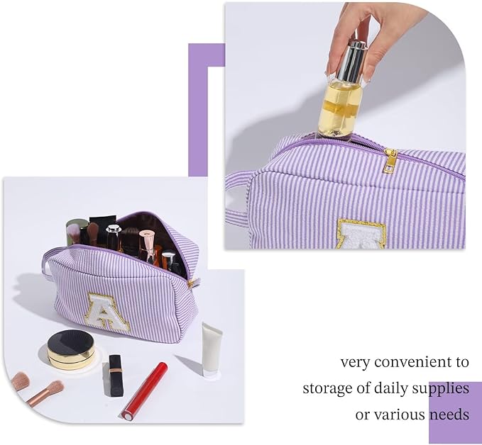 YOOLIFE Makeup Bag: Initial Monogram Cosmetic Travel Makeup Pouch, Purple for Women
