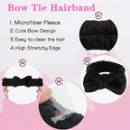 WSYUB Makeup Headbands, 1pcs Black Spa Headband Fluffy Bow Tie Headband Microfiber Face, and 2Pcs Wrist Spa Wash Band Absorbent Wristbands, for Washing Face Skin Care