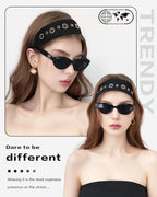 Grommet Headband for Women, Black Circle Studs 23cm Hollow Out Elastic Hair Band, Eyelets Punk Grunge Stylish Hairband