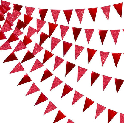 30Ft Red Party Decorations Glitter Metallic Paper Triangle Banner Flag Pennant by pinkblume