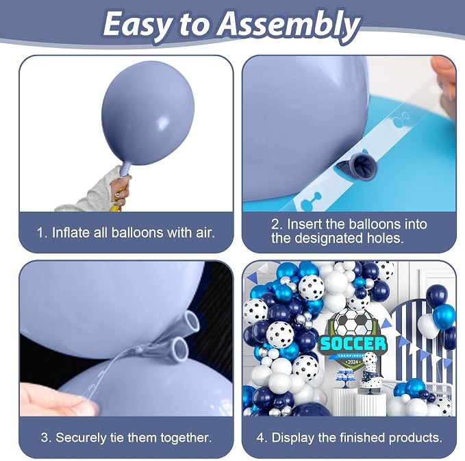 Soccer Balloon Arch Kit, Royal Blue Silver White Metallic Silver Football - Image 3