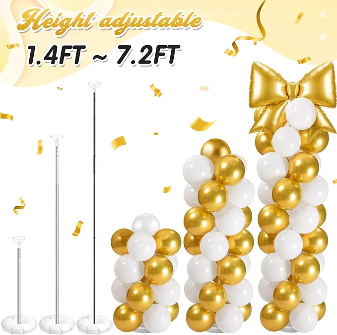2 Sets Gold White Bow Balloon Column Stand Kit Includes 2 Bows & 100 Latex - Image 6