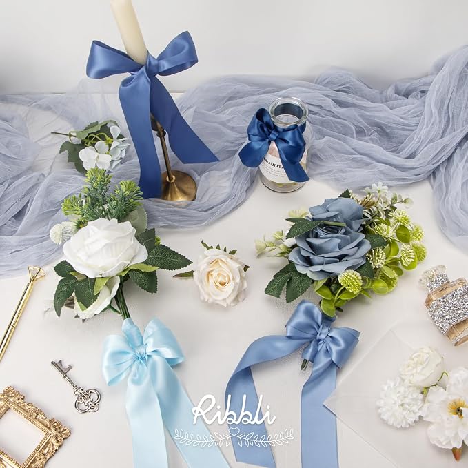 Ribbli Dusty Blue Satin Ribbon 1-1/2 Inch x 4 Rolls Total 40 Yards- Light - Image 3