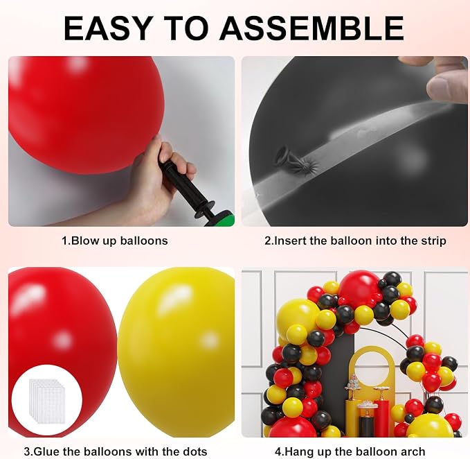 YMSZ Red Black Yellow Balloons Arch Kit, Birthday Party Balloons | 134Pcs Red - Image 3