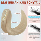 Hairro Claw Ponytail Human Hair Extensions Clip Ponytails Jaw/Claw Long Straight Pony Tail For Women 22 Inch 120g #60 Platinum Blonde