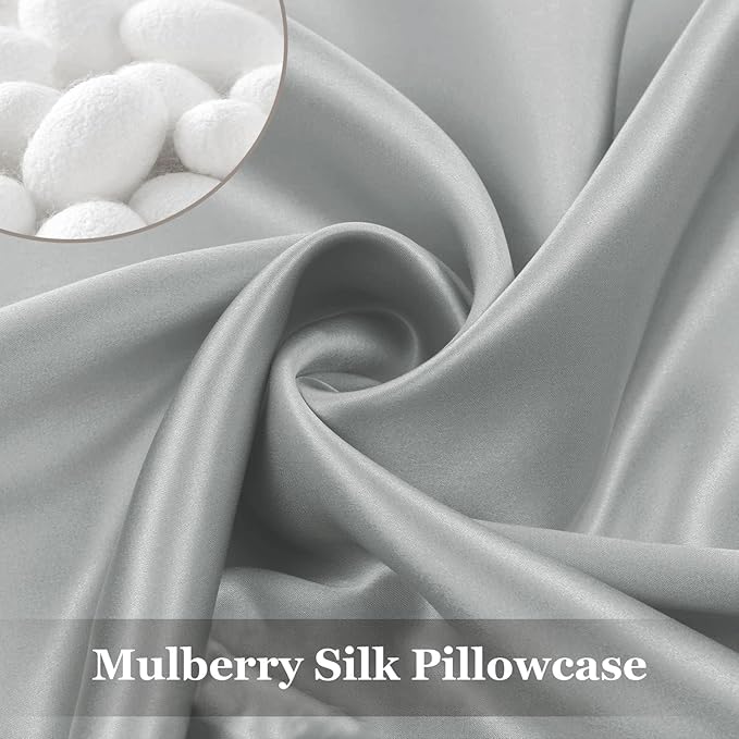 Adubor Silk Pillowcase for Hair and Skin with Hidden Zipper, Both Sides 23 Momme Silk Pillow Case, Queen Size 20×30 inches, Dark Grey, 2PCS