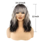 FAELBATY Short Brown Ombre Grey Wig Short Wave Bob Wigs for Women With Bangs Shoulder Length Synthetic Cosplay Party Wig for Girls Costume Wigs (12" 60R)