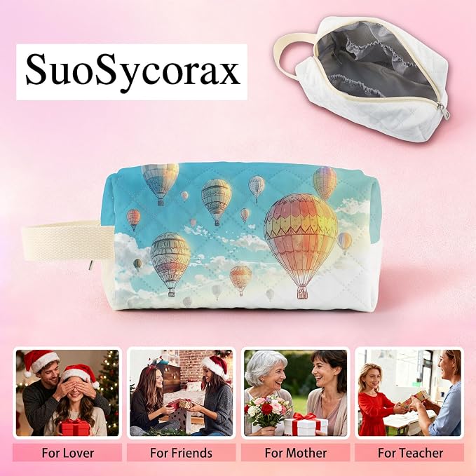 Hot Air Balloon Printed Quilted Cosmetic Bag | Velvety Polyester Interior - Image 7
