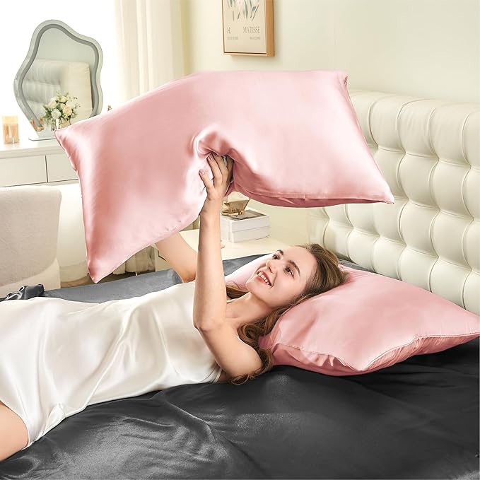 INFIIXSO Mulberry Silk Pillowcase for Hair and Skin, Silk Pillow Cases Queen Size Set of 2 with Hidden Zipper 20x30 Inches, Ultra Smooth and Soft Cooling Pillow Cases for Hot Sleepers(Coral, 2 Pack)