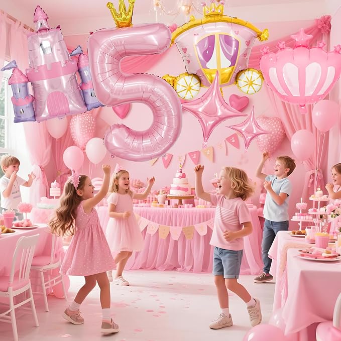 Minyu 6-Piece Princess Theme Party Decoration Set: Princess Carriage + Pink - Image 7