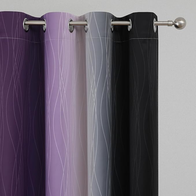 Black and Purple Ombre Blackout Curtains 90 Inches Long 2 Panels Set, Thermal - Image 4