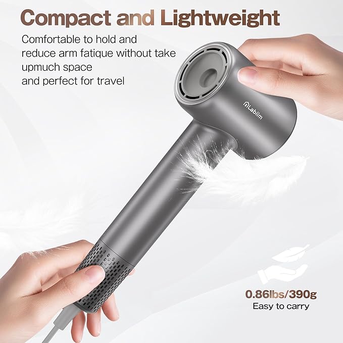 Hair Dryer, High-Speed Ionic Low Noise Blow Dryer with Brushless Motor for Fast Drying, Thermo-Control Quiet Compact Hair Blow Dryer, Hairdryer with 1 Nozzle Attachments for Home Salon Travel