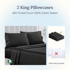 California Design Den King Size Pillowcase Set - 400 Thread Count, 100% Cotton Sateen, Set of 2 Pillow Covers, Soft and Breathable - Black