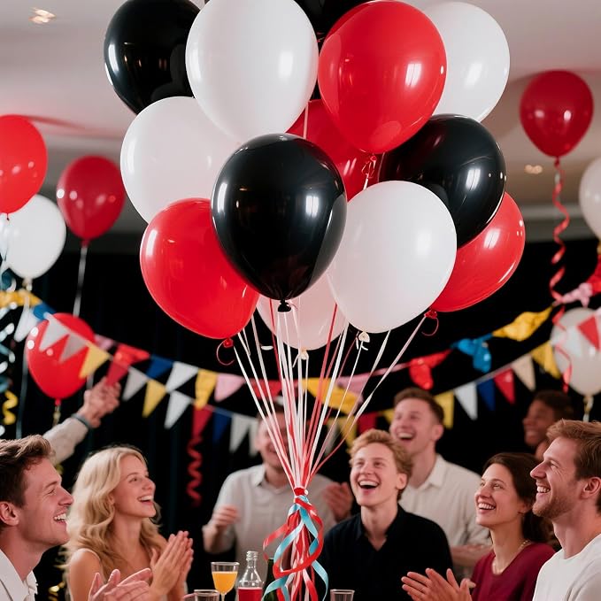 Red and Black Balloons 100Pack 12 inch Matte Black Red and White Latex Balloon - Image 5