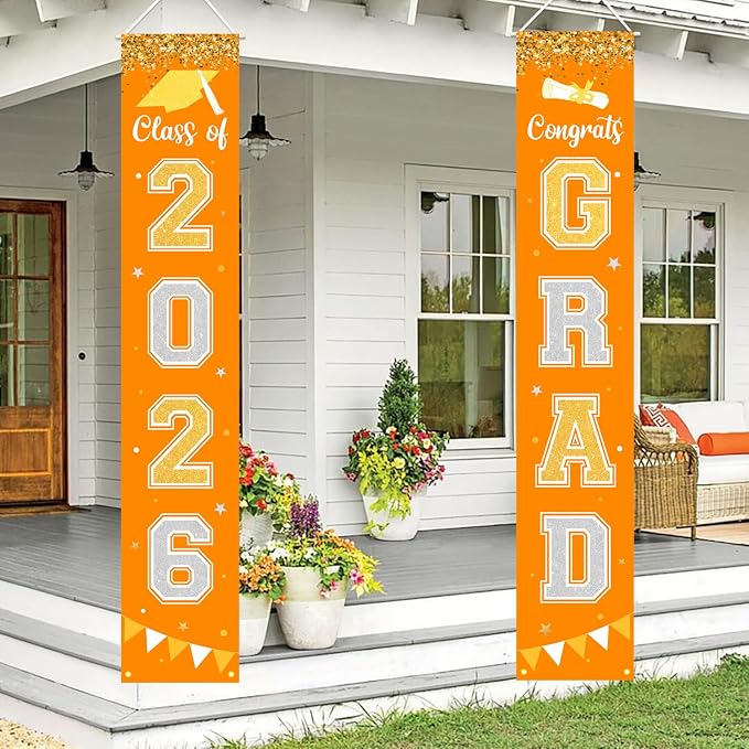 Graduation Decorations 2026 GRAD Banner Orange Porch Door Sign Welcome Banner by Labrostar