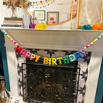 Pre-Strung Happy Birthday Banner, Reusable HAPPY BIRTHDAY Felt Ball Garland | - Image 2