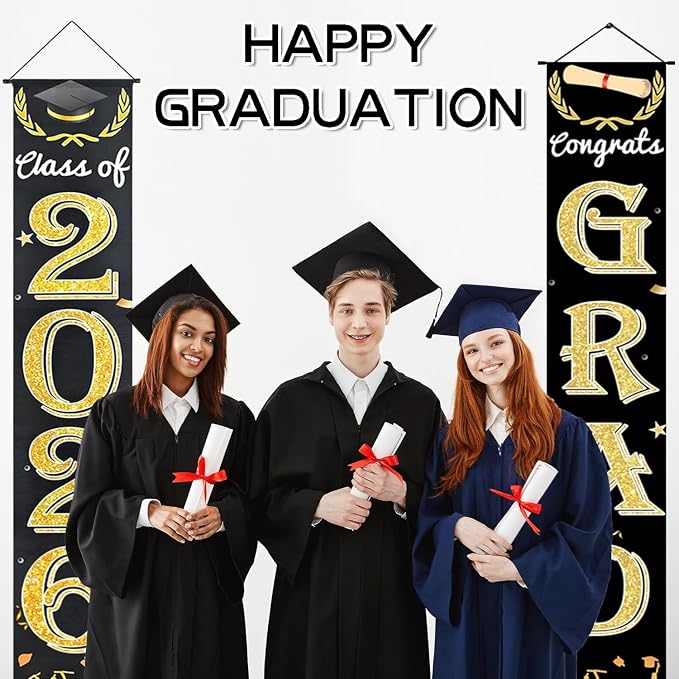 Black Gold Graduation Decorations Class of 2026 Congrats Grad Banner Grad Porch - Image 5