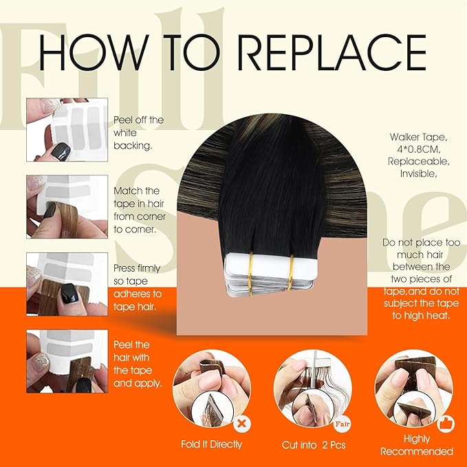 Full Shine Black Tape in Hair Extensions Human Hair 50Gram Real Hair Tape in Extensions 14Inch Glue in Human Hair 1B/27/1B Off Black Fading to Honey Blonde Seamless Hair Extensions 20Pcs Straight