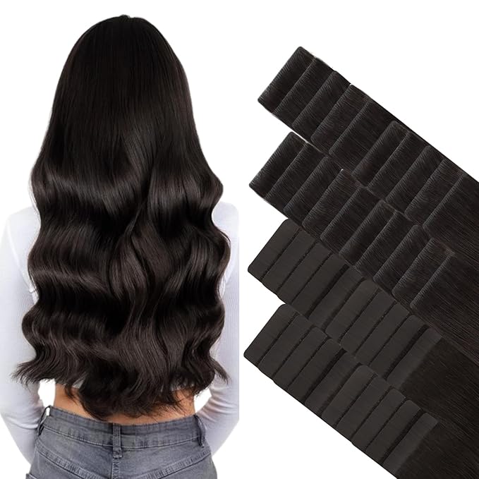GOO GOO Invisi Edge Tape in Hair Extensions Human Hair, 2 Dark Brown 20pcs injected with 20pcs classical tape ins, 18inch 100g, Virgin Remy Hair, Natural Look