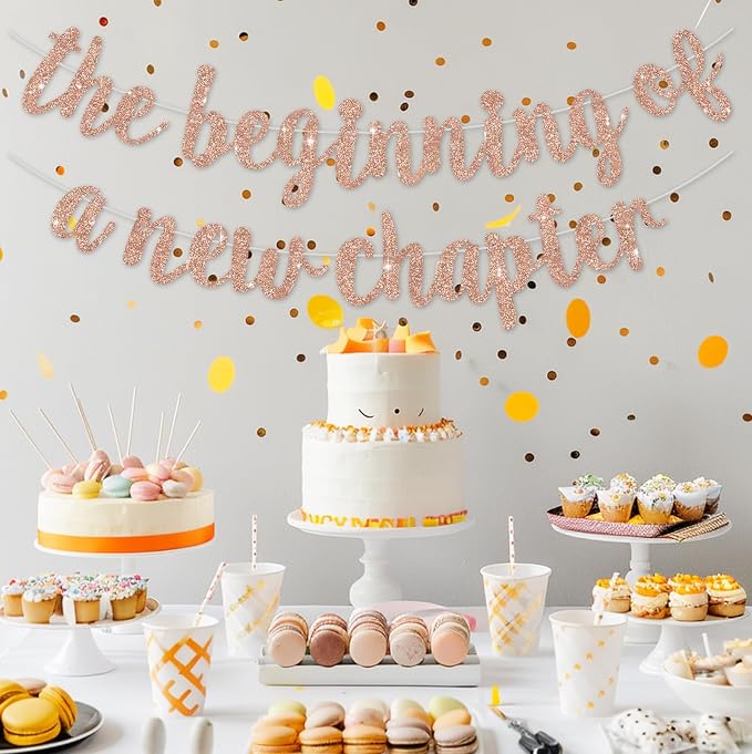 BEISHIDA Rose Gold Pre-Strung Glitter The Beginning of A New Chapter Banner | - Image 6