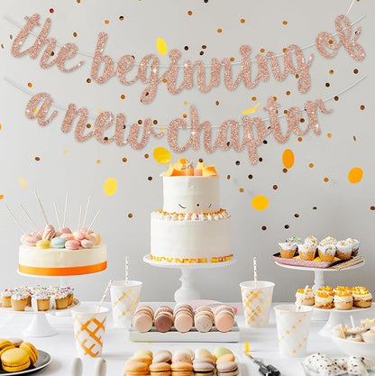 BEISHIDA Rose Gold Pre-Strung Glitter The Beginning of A New Chapter Banner | - Image 6