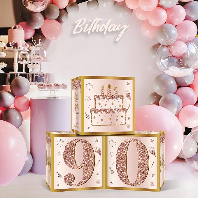 Guiruiy 3Pcs 90th Birthday Decorations Balloon Gift Boxes - Image 4