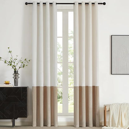 BULBUL Cream Ivory Champagne Luxury Velvet Curtains 90 inch, Color Block | by ModernShinyVelvetCurtains