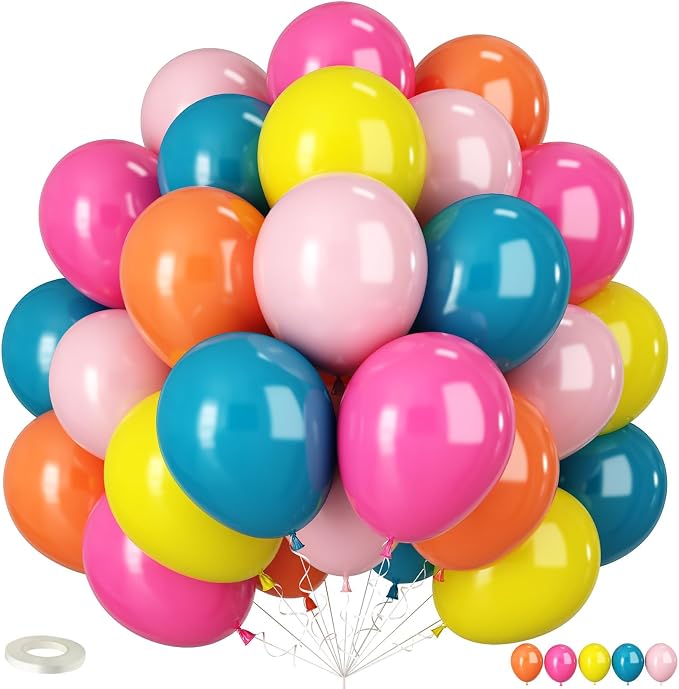 Tropical Balloons, 12 Inch Summer Hawaiian Balloons, Hot Pink Orange Teal Pink by KAINSY