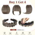 SARLA Braided Headband with 3 Detachable Clip in Bangs Fringe Hairpieces Fake Synthetic Hair Band Bangs for Women Middle Grey