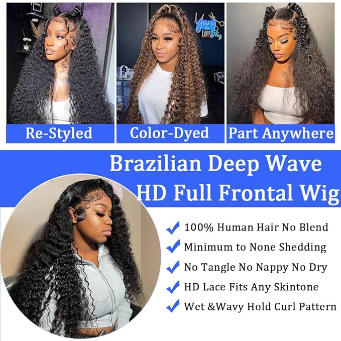 36 Inch Deep Wave Lace Front Wigs Human Hair HD Frontal Deep Wave Wig Human Hair Lace Front Wigs Human Hair Wigs For Women Wet And Wavy Glueless Wigs Human Hair Deep Curly Wig 200 Density