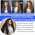 Deep Wave Lace Front Wigs - Human Hair, 200 Density, 13x6 Deep Curly, Glueless Frontal Wigs, Pre Plucked With Baby Hair, HD Lace Front, 20 Inch
