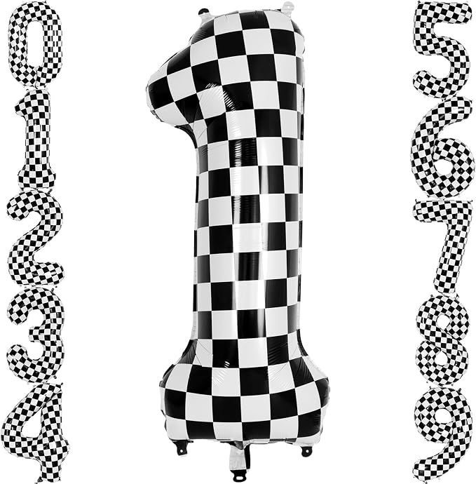Checkered Number 1 Balloon 40 Inch, Large Foil Black and White Number Balloons by AIQINHU