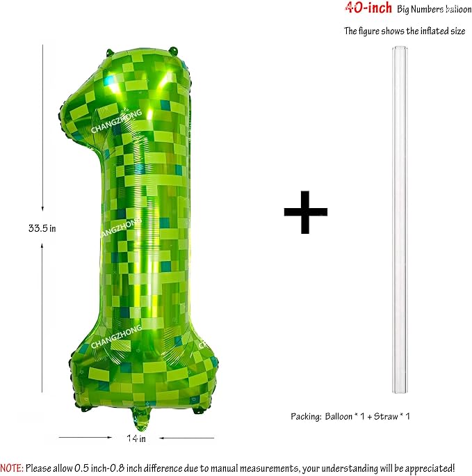 40 inch giant Green pixel miner game number 1 balloon | Large mining theme foil - Image 3
