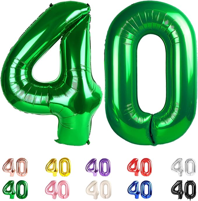 40 Balloons Number for 40th Birthday Decorations Women Men, Dark Green | 40In by Mluchee