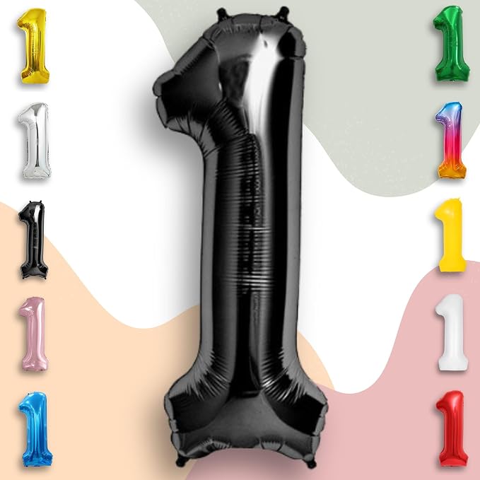 Black Number Balloon 1 Mylar Foil Balloons 16 inch Small - Image 5