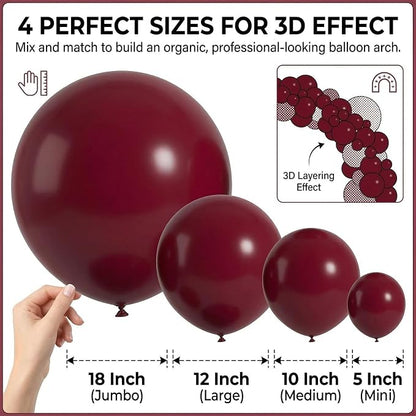 104pcs Burgundy Balloon Garland Arch Kit Different Sizes 18/12/10/5 Inch | - Image 3