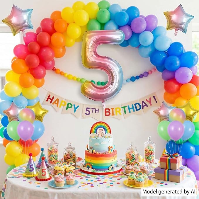 Rainbow Ombre Number 5 Balloon 40 Inch, Pastel Foil - Image 7