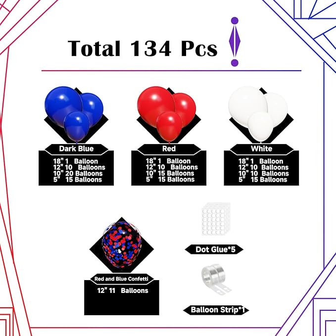 Lukiituke Red White and Blue Balloon Arch Kit - Image 2