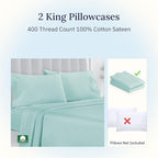 California Design Den 400 Thread Count 100% Cotton Pillowcases, Seafoam King Pillowcase Set of 2, Long - Staple Combed Pure Natural Cotton Pillow Cases, Soft & Silky Sateen Weave