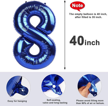 8 Balloon Numbers Birthday Decorations, 40In Navy Blue Balloons - Image 5