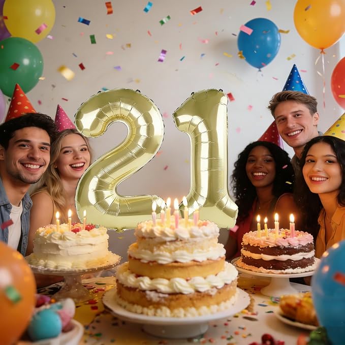 40 Inch Number 21 Balloons for 21st Birthday Party Decorations, 0-100 Champagne - Image 2